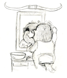 ‘William in the Looking Glass’  Coloring Page of a whistle-pig cowboy looking in the mirror.